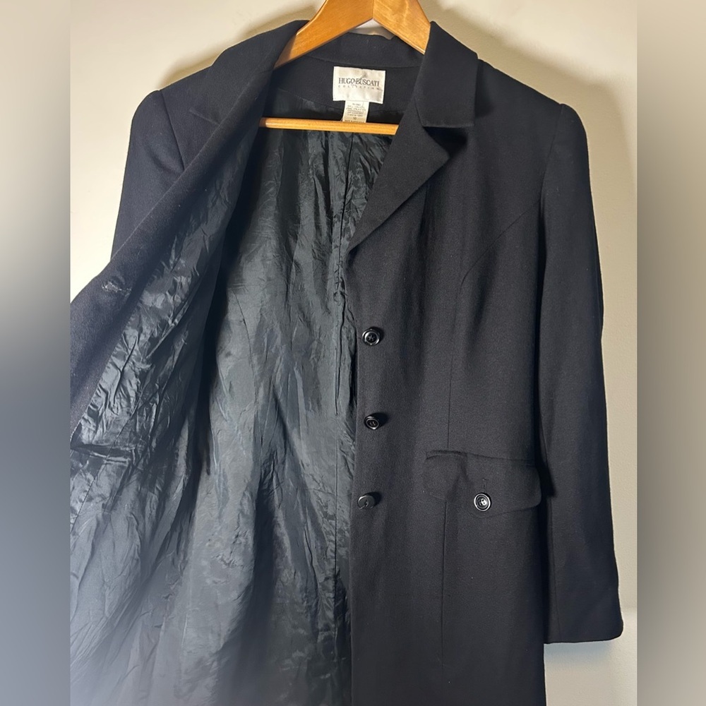 Hugo Buscati Womens 100% Wool Black Peacoat Winter 3 Button Size 10 Acetate - Picture 9 of 11